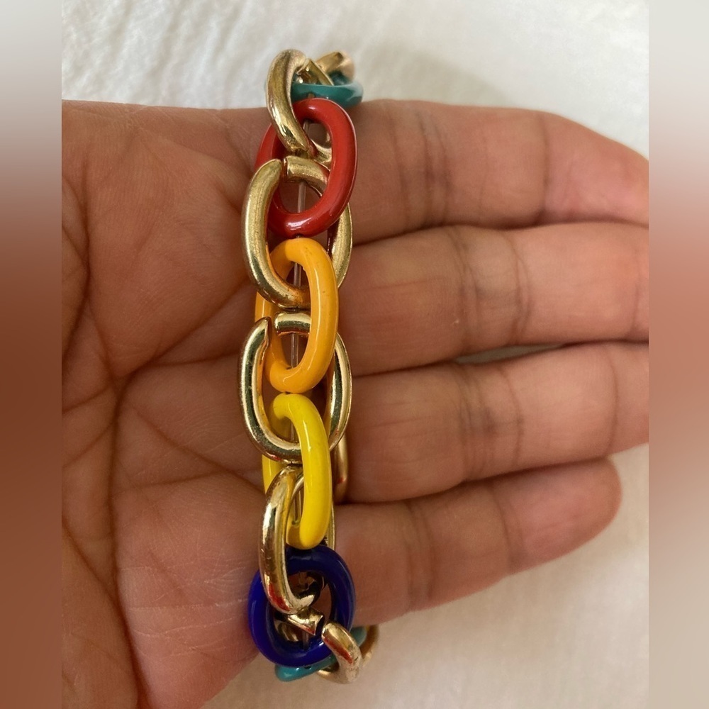 Rainbow Colored Stretch Chain Link Bracelet - Picture 2 of 3